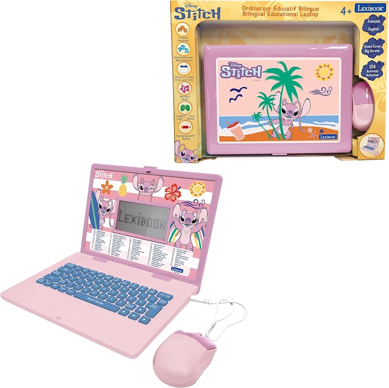 Lexibook Disney Stitch Angel Bilingual Educational Laptop 124 Activities