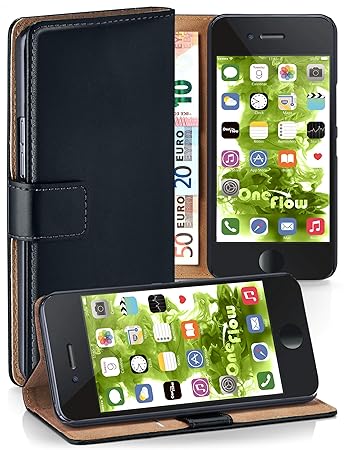 moex iPhone 6S Plus | Hülle Schwarz mit Karten-Fach 360° Book Klapp-Hülle Handytasche Kunst-Leder Handyhülle für iPhone 6 Plu