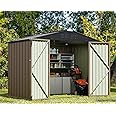 Greesum Outdoor Storage Shed 6 x 8 ft. Utility Tool Shed Metal Storage Garden Shed with Door & Lock for Patio Storage, Brown