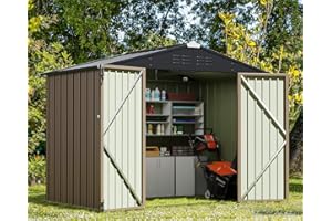 Greesum Outdoor Storage Shed 6 x 8 ft. Utility Tool Shed Metal Storage Garden Shed with Door & Lock for Patio Storage, Brown
