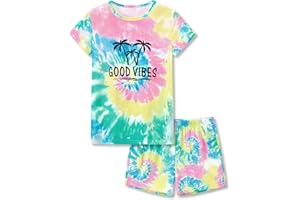 Topgal Tie Dye Girls Pajamas for Little & Big Girls 2PC Set Sleepwear Summer Short Sleeve Jammies Size 6-18