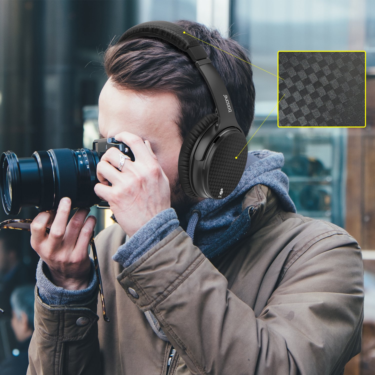 Active Noise Cancelling Headphones Bluetooth, barsone ANC Over Ear Hi-Fi Stereo Wired and Wireless Headphones with Case (Black)