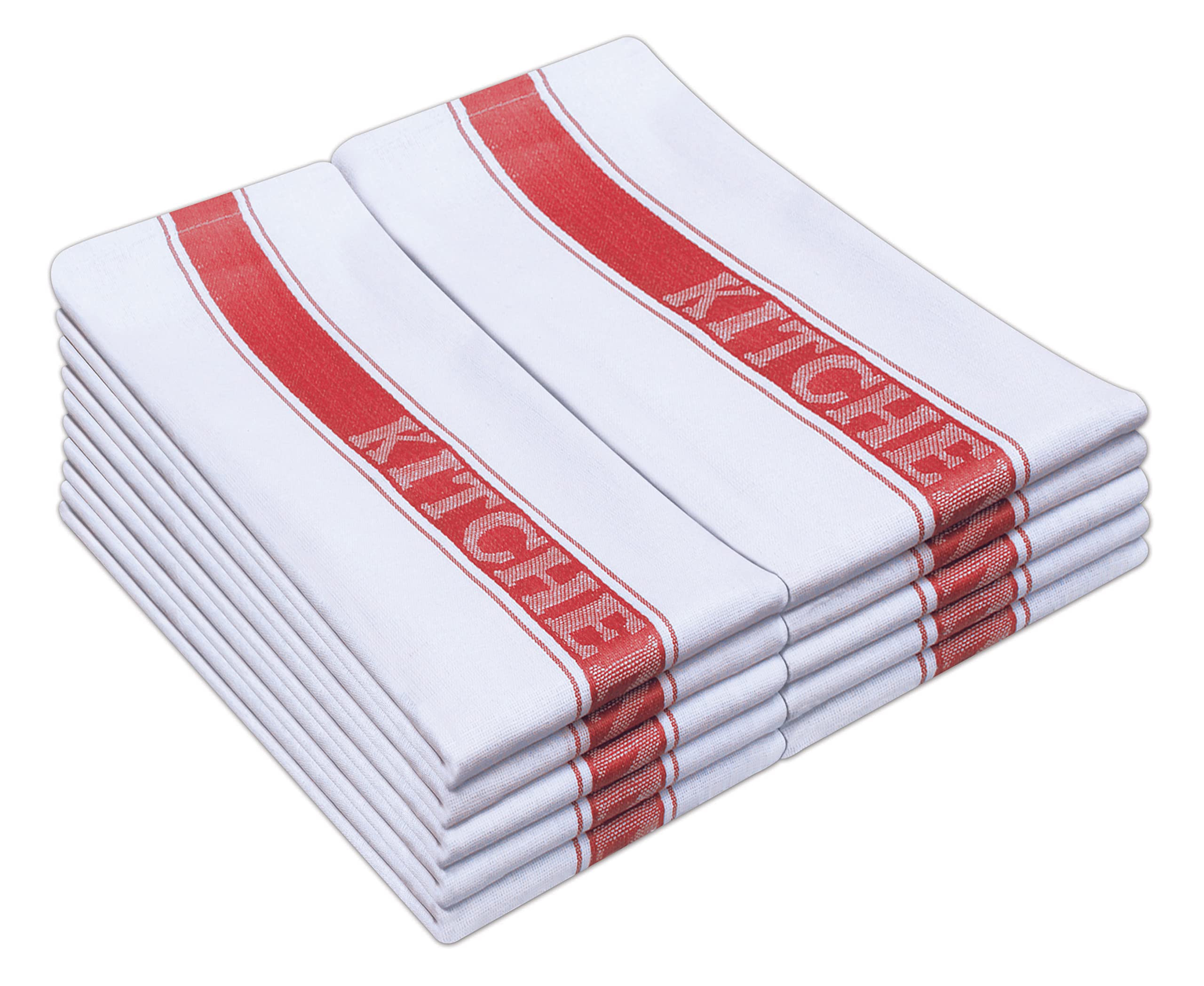 QCS Professional Catering Heavy Duty 12 Pack Dish Towels - 100% Cotton Kitchen Tea Towel - Lint free - Large 76 x 50 cm - 90 Degree Colour Fast Washable, Absorbent and Quick Dry (Red)