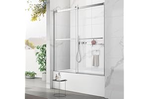 Sunrosa Tub Shower Door 60"×60", Bypass Sliding Bathtub Door, Frameless Tub Shower Door with Tempered Glass, Glass Shower Door for Bathtub in Chrome