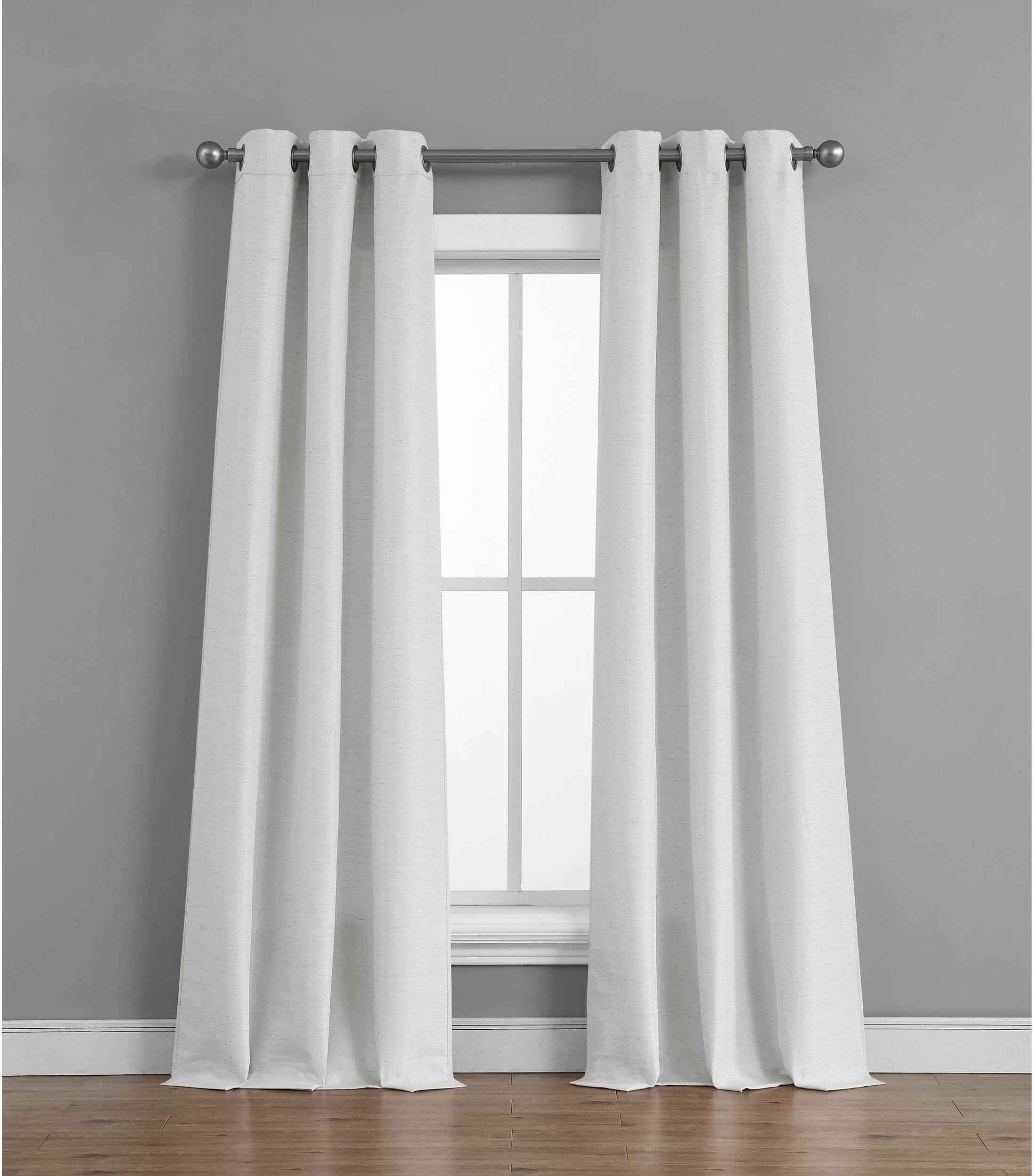 Tribeca Home Semi Sheer Window Curtain Panels - Rich Textured Faux Silk Finish - Measuring 38" x 96" - 2 Panel Set - Rustic Woven Light Filtering Window Drapes with Metal Grommets - (Sheer White)