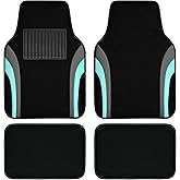 CAR PASS Leather Sporty Car Floor Mats Carpet, Universal Waterproof Automotive Floor Mat Fit for Sedans, Cars, Mid Trucks, Vans, SUV, Set of 4 (Black and Mint)