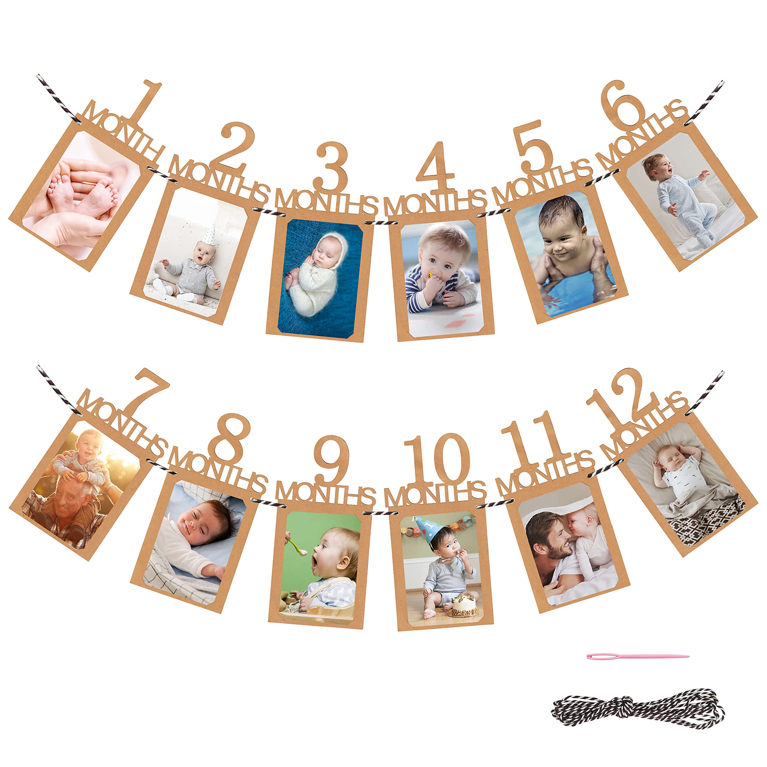 CZ Play®✮ Birthday Garland 1 Year ✮✮Lifetime Guarantee✮ Photo Card Garland Month by Month Baby Decoration Girl/Boy Banner in Kraft Paper