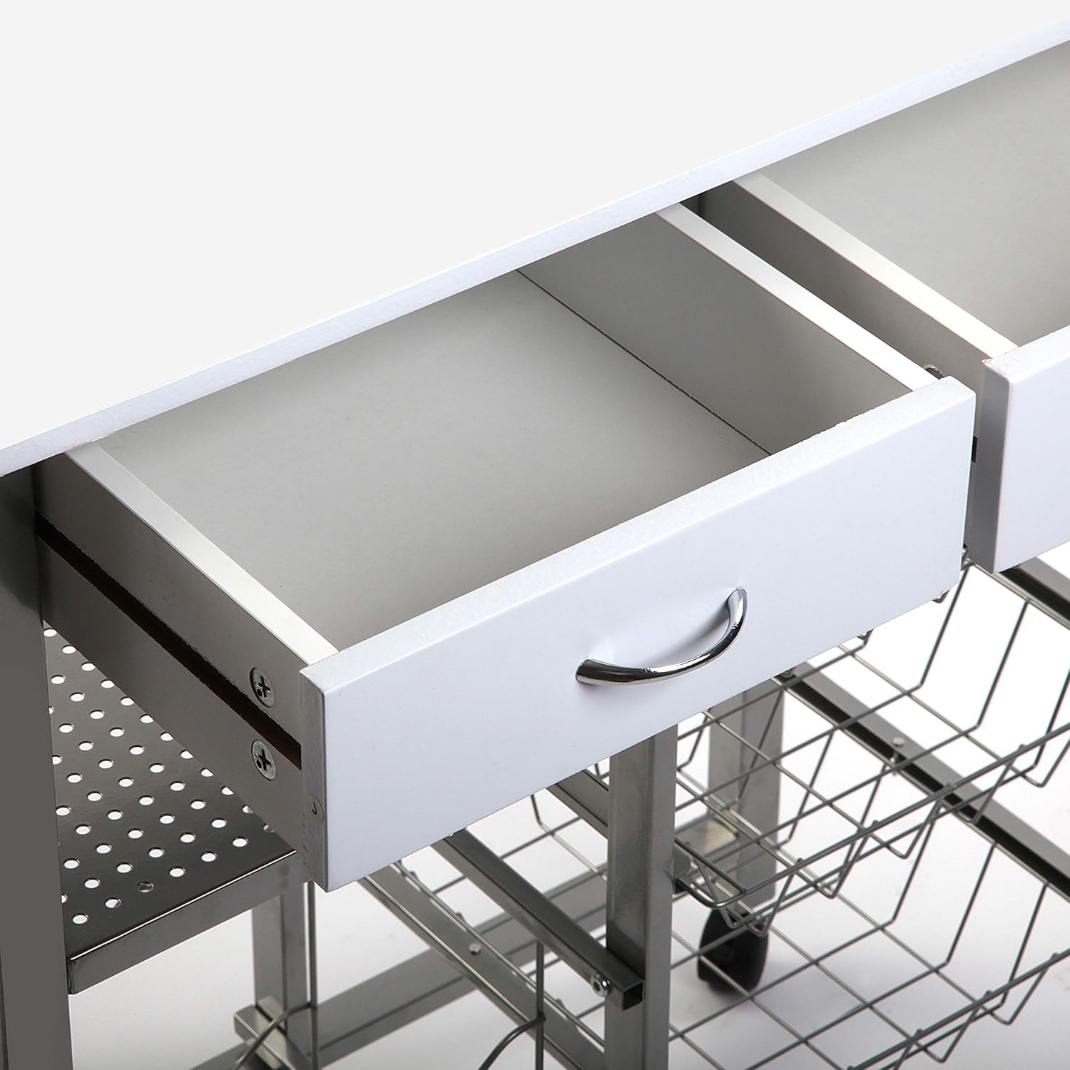 Versa Leicester Kitchen trolley with wheels, drawers and bottle rack, Greengrocer with pantry and organizers, Kitchen storage - Image 4
