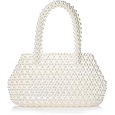 Abvokury Women Pearl Beaded Pleuche Handle Bag Evening HandBag for Wedding Party