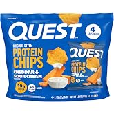 Quest Nutrition Cheddar &amp; Sour Cream Protein Chips, 19g Protein, 4g Net Carbs, Low Carb, Gluten Free, 1.1 oz, 4 count