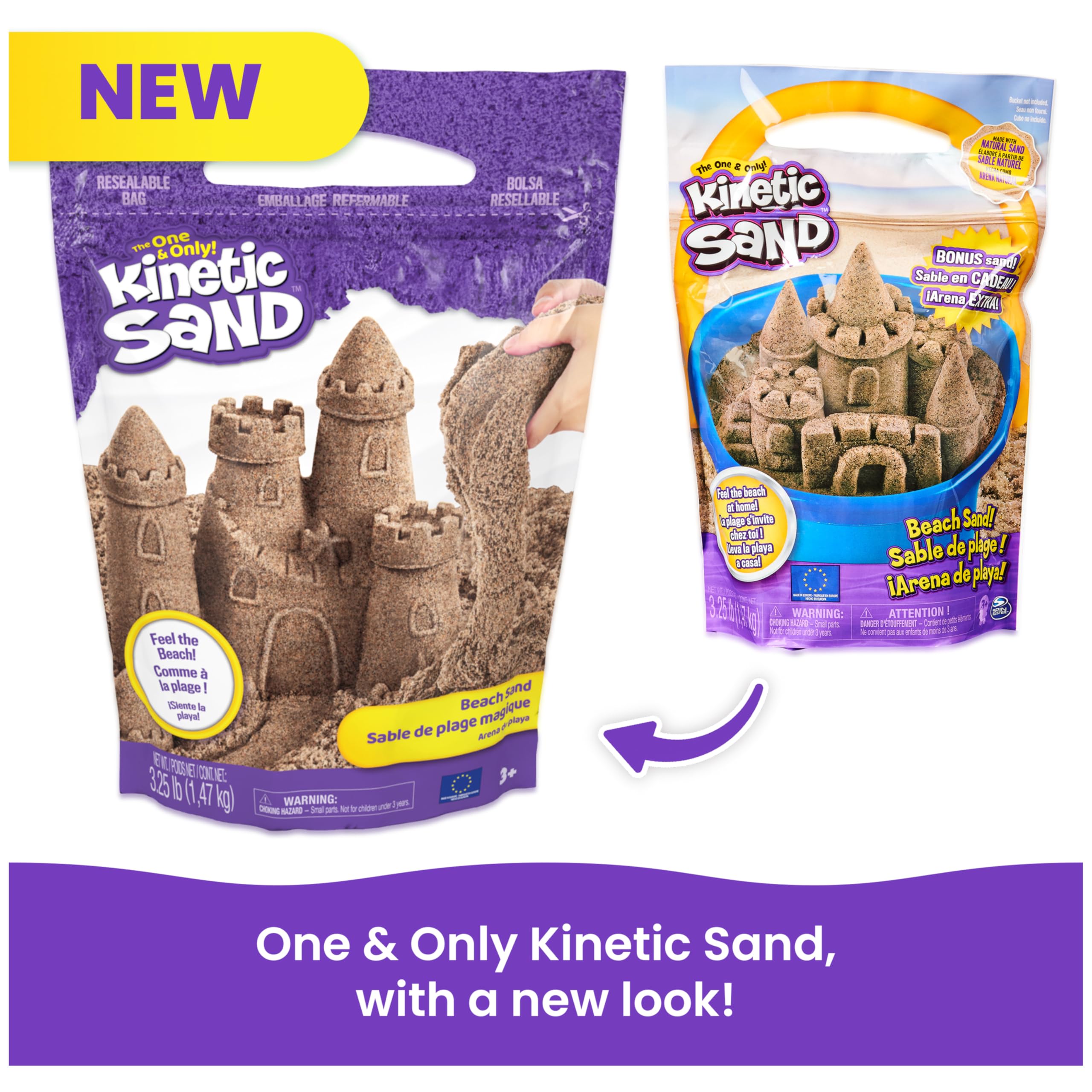 Kinetic Sand 3.25lbs Beach Play Sand, Amazon Exclusive, Resealable Bag (Packaging May Vary), Sensory Toys, Holiday Gifts & Stocking Stuffers for Kids Ages 3 and up