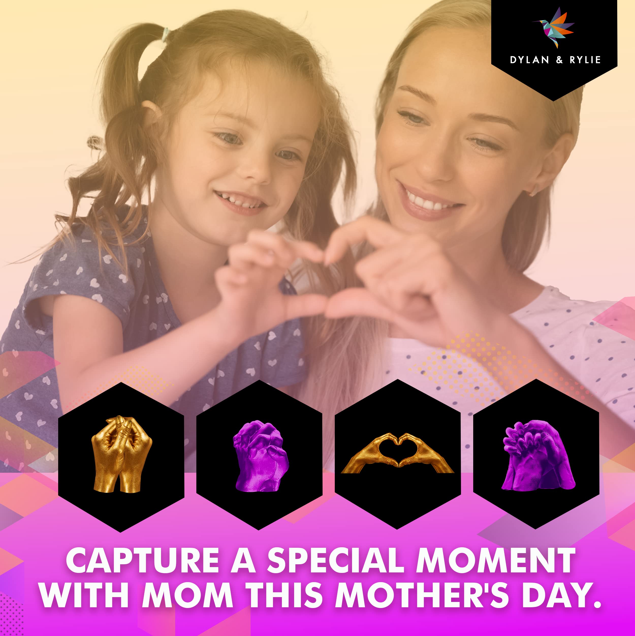 Dylan & Rylie Hand Casting Kit for Couples with Base - Complete DIY Plaster Hand Mold Kit for Couples & Painting Set w/Practice Kit & Mounting Plaque - Gift for Anniversary, Wedding & Birthday