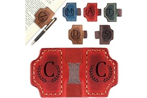 Bygone Mark Bookmark with Pen Holder, 26 Letters Name Initial Personalized Magnetic Bookmarks, Leather Book Mark for Men Wome