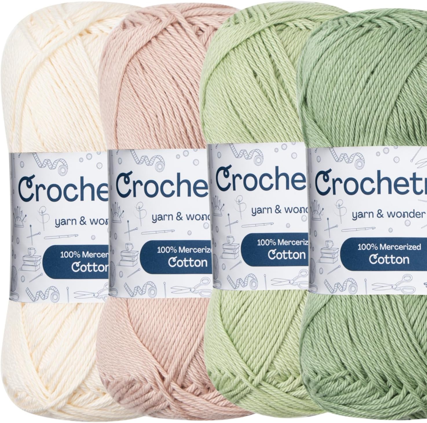 Crochetree Premium Mercerized Cotton Yarn for Crochet & Knitting – Fingering Weight 4-Ply, 50g (1.76 oz) / 125 m (136 yds), High-Gloss, Anti-Splitting, Fade-Resistant Cotton (Light Nature)