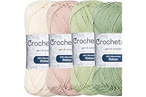 Crochetree Premium Mercerized Cotton Yarn for Crochet & Knitting – Fingering Weight 4-Ply, 50g (1.76 oz) / 125 m (136 yds), High-Gloss, Anti-Splitting, Fade-Resistant Cotton (Light Nature)