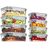 Vtopmart 8 Pack Glass Food Storage Containers with Lids, Meal Prep Containers, Airtight Lunch Bento Boxes with Snap Locking L