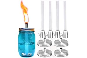 Yitee Mason Jar Tabletop Torch Kits,4 Pack Longlife Fiberglass Wicks,Stainless Steel Mason Jar Lids Caps Included,Outdoor Deck Oil Lamp Torch,Patio Xmas Decor