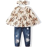 XUANHAO Baby Girl Clothes 12 18 24 Months Outfits For Infant Toddler Denim Girls' Clothing Ruffle Top Ripped Jeans Pant Sets