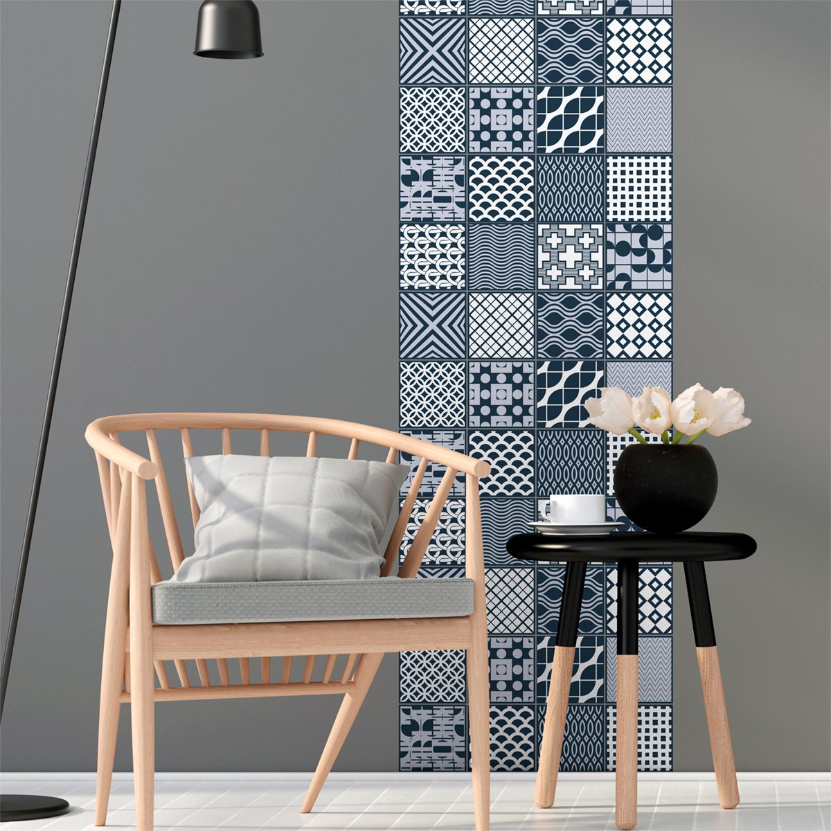 Ambiance Sticker Self-Adhesive Decorative Wall Decal Cement Tile for Bathroom and Kitchen Malmo - Pack of 9 Stickers of 15 x15 cm