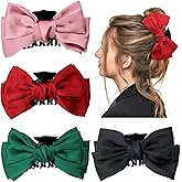 Dizila 4 Pack Satin Large Bow Hair Claw Clips Red Black Plastic Ponytail Holder Clips with Bowknot on Both Side Jaw Barrettes Grips Clamps Buns Chignon Accessories for Women Girls