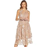 Adrianna Papell Womens Floral Embroidery Flared Dress
