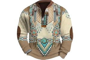 GENERIC Men's Aztec Pullover 1/4 Zip Vintage Graphic Western Sweatshirts Casual Long Sleeve Country Shirts Tops