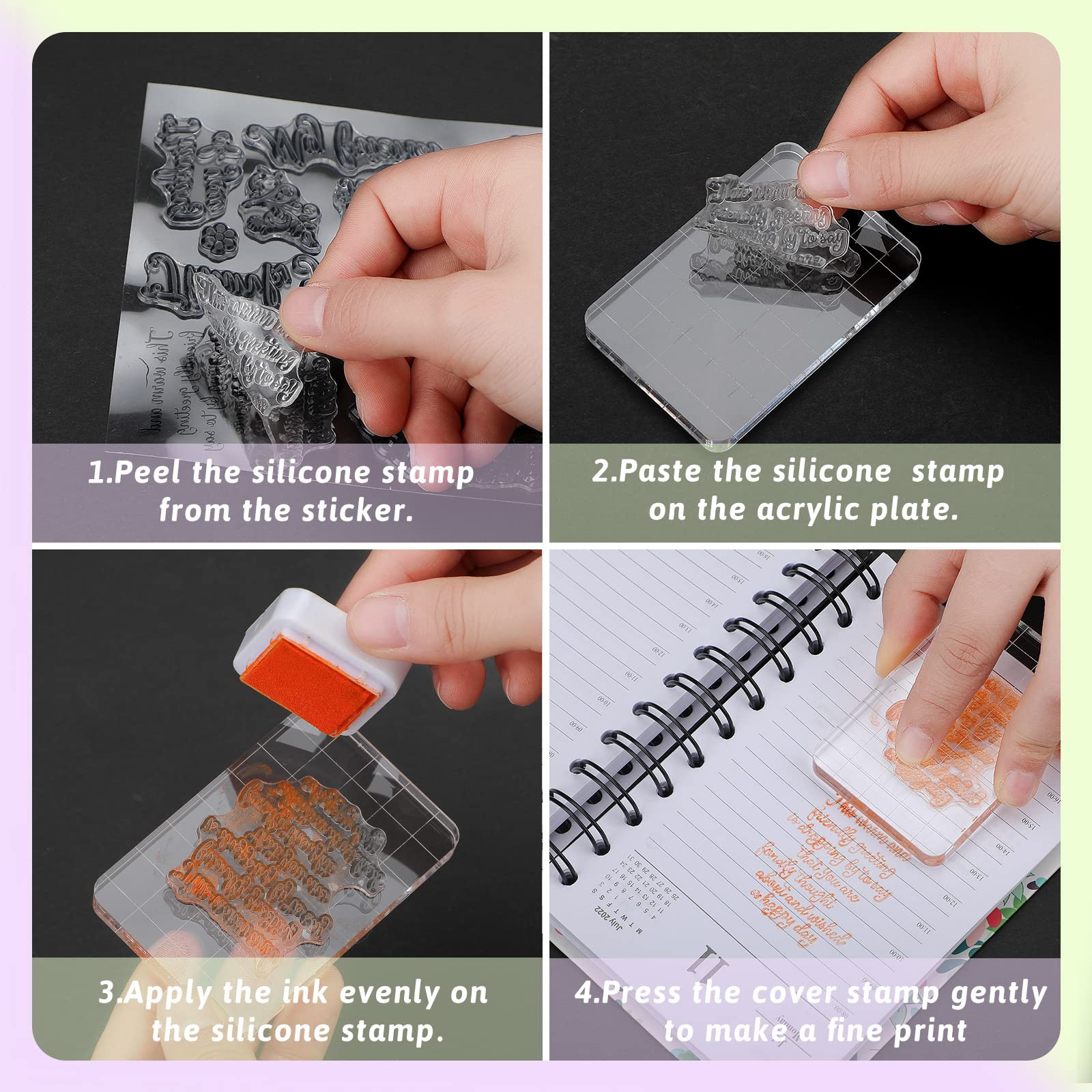 Pajean 4 Sheets Sentiments Rubber Clear Stamps Set for Birthday Card Making and 3 Pcs Acrylic Stamp Block Tools with Grid Lines Happy Birthday, Books Stamps Craft Supplies for DIY Scrapbooking