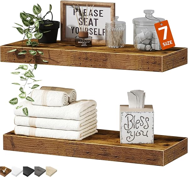 QEEIG Bathroom Floating Shelves for Wall - 15.7" Wall Mounted Shelf Over Toilet Farmhouse Home Decor Display Bookshelf Small