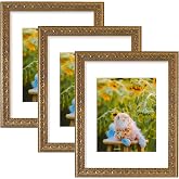 Frametory 11x14 Bronze Color Frame Real Glass White Mat for 8x10-3 Pack | White Color Mat For 8x10, Photo, Art, Poster or Print Display