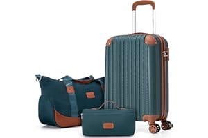 Cosbarn Carry On Luggage Sets 3 Piece, 20 Inch Luggage 22x14x9 Airline Approved with Wheels and TSA Lock, ABS Lightweight Hardshell Travel Suitcase Set with Duffel Bag Travel Bag for Men Women