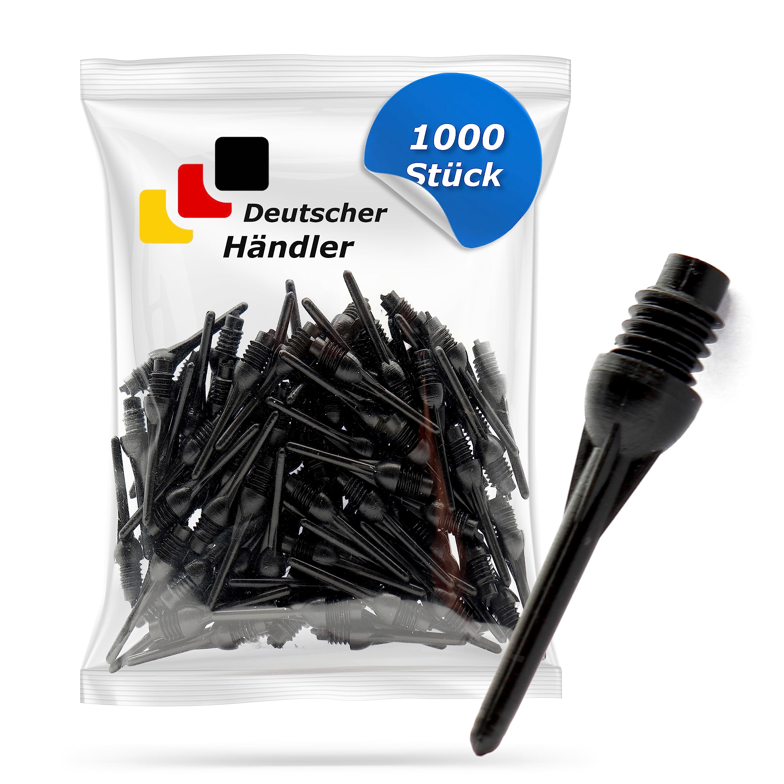 Tamay Plastic Dart Tips, Pack of 1000, Premium Soft Dart Tips, Short Tip, 2BA Thread, Dart Tips, Soft Darts, Replacement Tips, Particularly Stable and Durable, Made in Europe (1000)