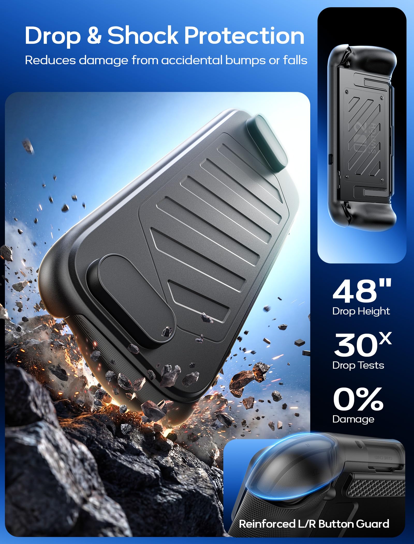 JSAUX Split-Schutzhülle für Switch 2, TPU-Mittelrahmen & PC-Frontabdeckung, Rutschfester Ergonomischer Griff, Platz für 10 Spielekarten, Unterstützt Standfunktion, Stoßfest & Kratzfest, PC0114 2