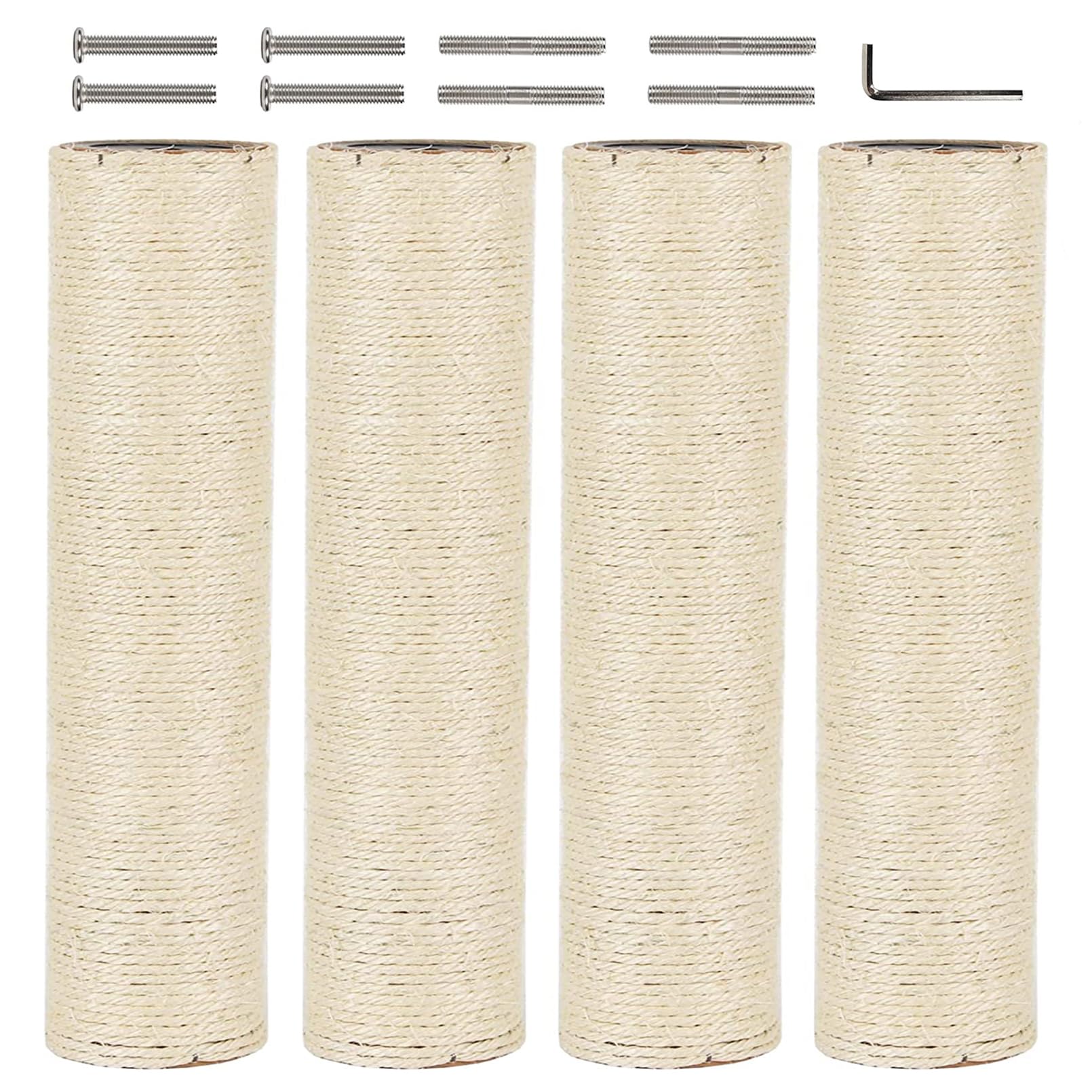 Photo 1 of VCEPJH Cat Scratching Post Replacement 4 Pcs 12in Cat Tree & Tower Scratch Pole Refill Parts with M8 Screws Sisal Rope Cat Furniture Protector for Indoor Kittens Tree Tower (White)
