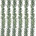 DearHouse 6 Pack Faux Eucalyptus Garland Plant, Artificial Vines Hanging Eucalyptus Leaves Greenery Garland for Wedding Backdrop Arch Wall Decor, 5.9 Feet/pcs UV Protected Indoor Outdoor