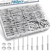 smseace 780Pcs Aluminum Pop Rivets Kit with 304 Stainless Steel Washers, 10-Size SAE Blind Rivet 1/8 3/16 Inch,Metal Blind Rivets for Furniture Automotive Instruments Repair
