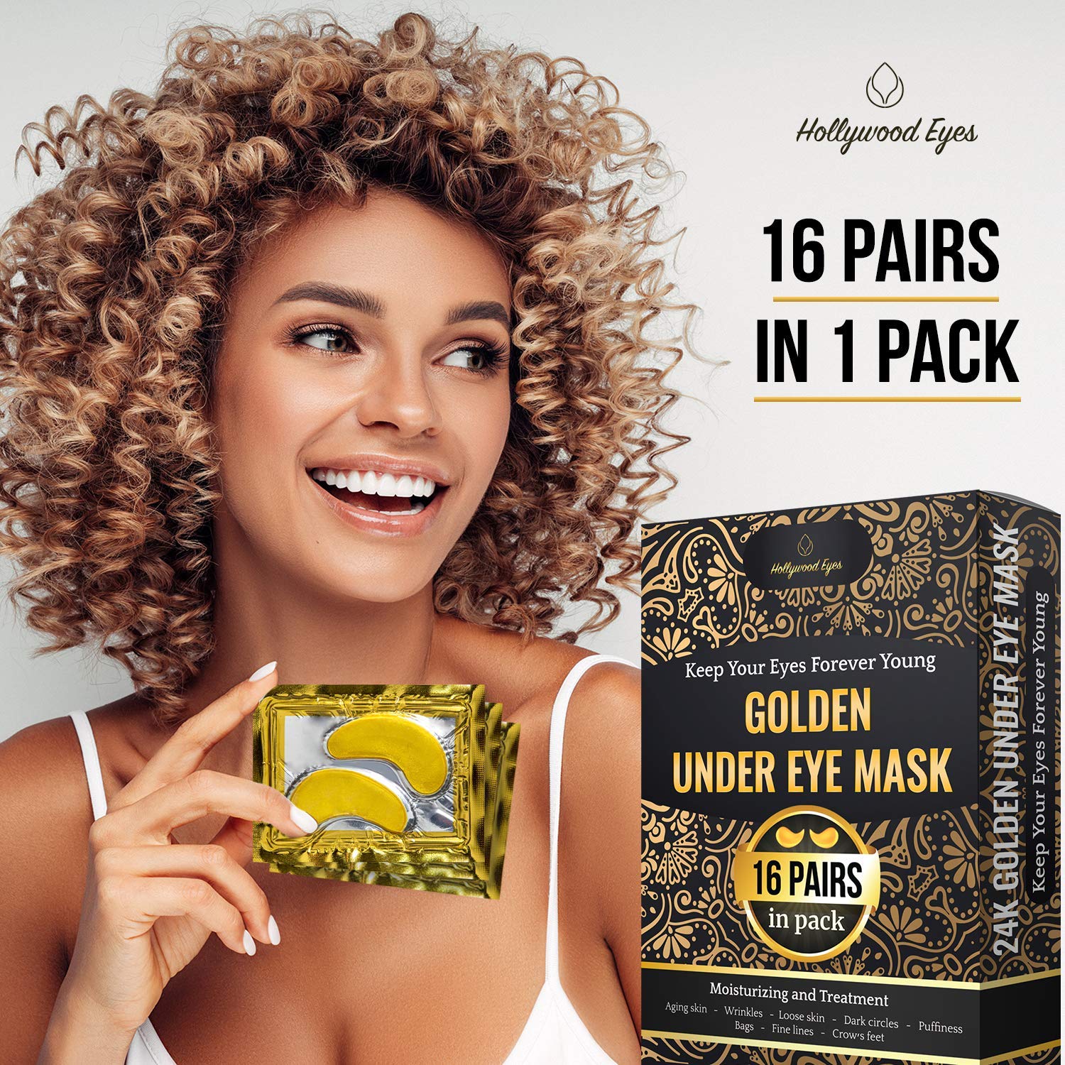 Under Eye Patches, 24K Gold Collagen Eye Mask, Dark Circles and Wrinkles Treatment, Anti-aging, Gel Pads for Puffiness and Bags, Immune System Support for Eyes, With Hyaluronic Acid, Deep Moisturizing : Beauty