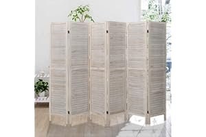 Babion 6 Panel Room Divider, Wood Room Divider, Room Dividers and Folding Privacy Screens, Room Partitions and Dividers, Folding Partition Screen, Bedroom Decoration Off White