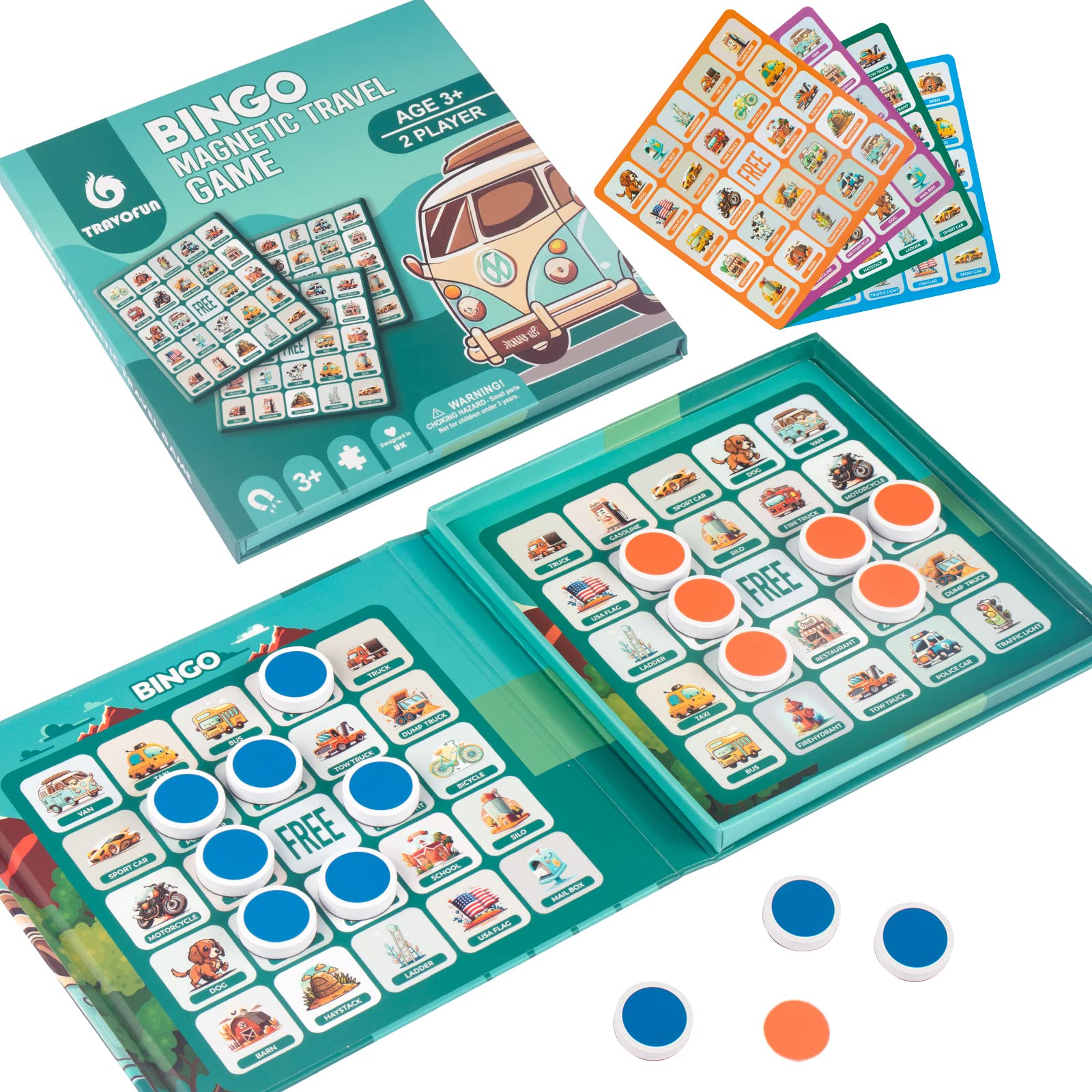 Magnetic Travel Bingo Game for Kids Ages 4-8 | Road Trip Essentials & Educational Board Game | Reusable Hunt and Seek Card with 20 Magnetic Pieces