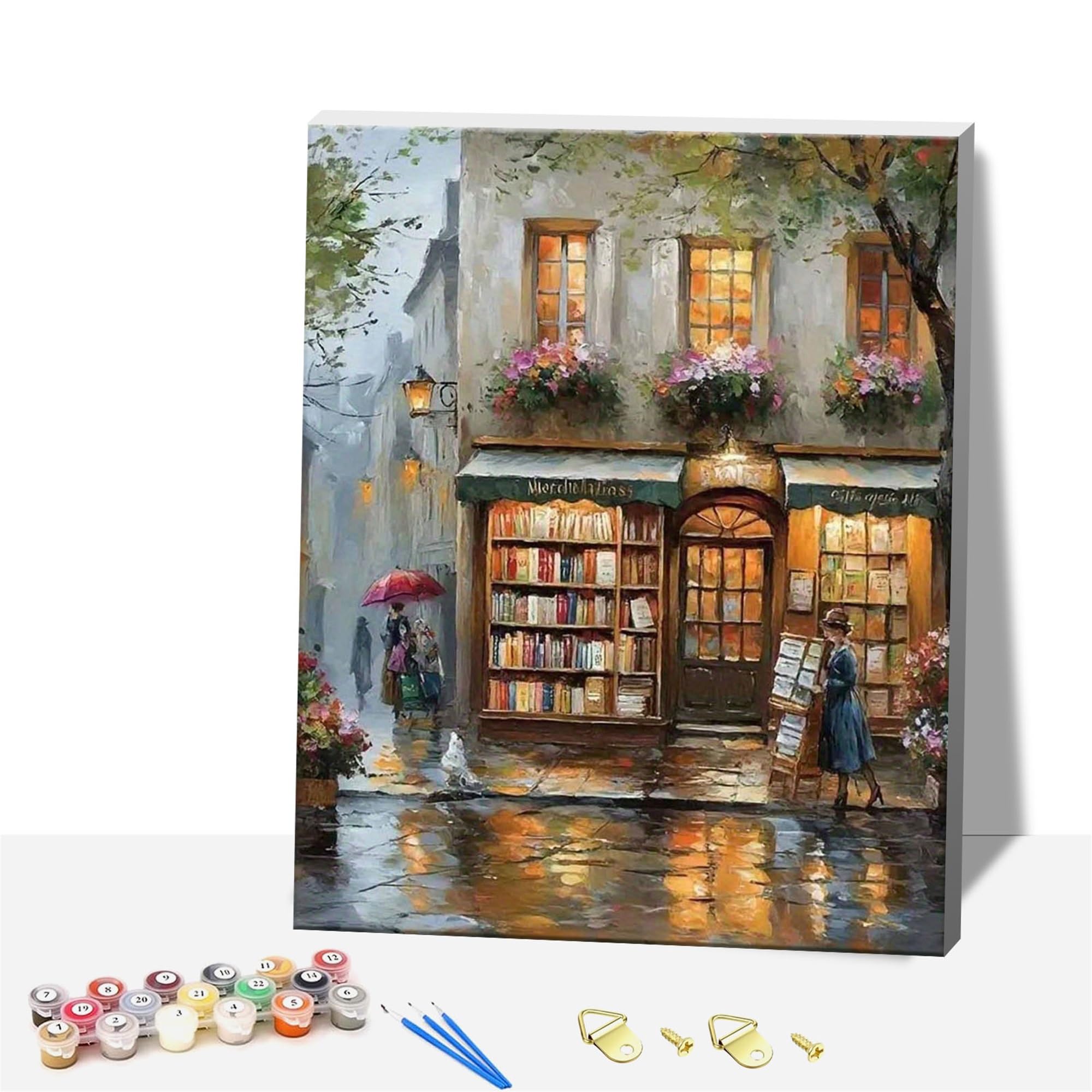 HEJINSHI Adults Paint by Number Kits,Framed Painting by Numbers Kits on Canvas,Color by Numbers Adult Watercolor Gifts for Friends Wall Decor (Street)