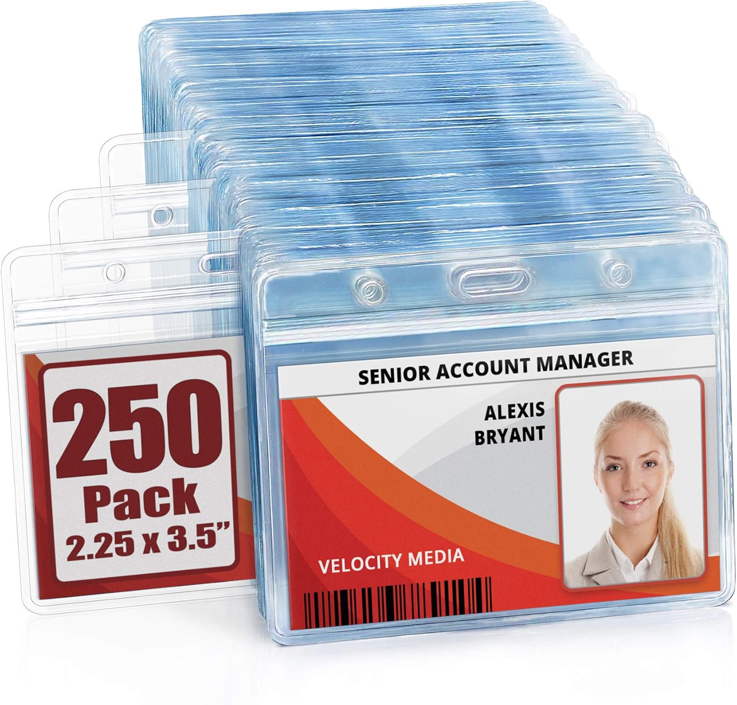 MIFFLIN Horizontal ID Name Badge Holder (Clear, 2.25x3.5 Inches, 250 Pack), Waterproof and Resealable Plastic Card Holders