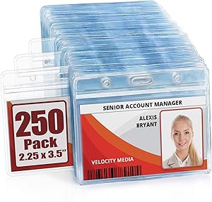 MIFFLIN Horizontal ID Name Badge Holder (Clear, 2.25x3.5 Inches, 250 Pack), Waterproof and Resealable Plastic Card Holders