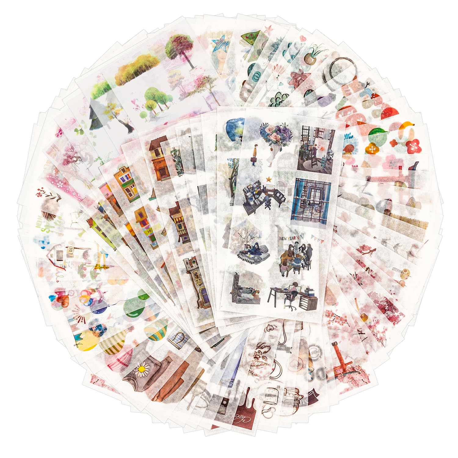 Mayplous 12 Pack Washi Sticker Set, 72 Sheets Decorative Washi for Journals, Planners, Scrapbooks, DIY Cards, Albums & Craft Projects (Travel Time)