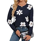 Libsorge Womens Oversized Cute Flower Sweater Winter 2025 Trendy Ladies Dressy Fuzzy Knit Crew Neck Long Sleeve Pullover Top