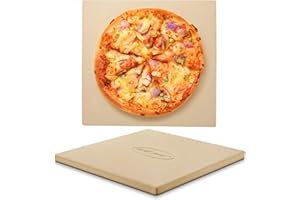 Unicook 16" x 16" Square Pizza Stone for Grill and Oven, Large Cordierite Bread Baking Stone for Crispy Crust Pizzas, Bread and Cookies, Includes Dough Scraper