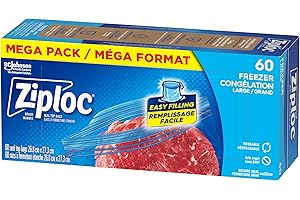 Ziploc Large Food Storage Freezer Bags, Grip 'n Seal Technology for Easier Grip, Open and Close, 60 Count