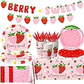 Dydamud Strawberry Party Decorations,Strawberry Theme Birthday Party Tableware Set A Berry Sweet Baby Plates Napkins Cups for Berry First Birthday Party Supplies,Strawberry Baby Shower