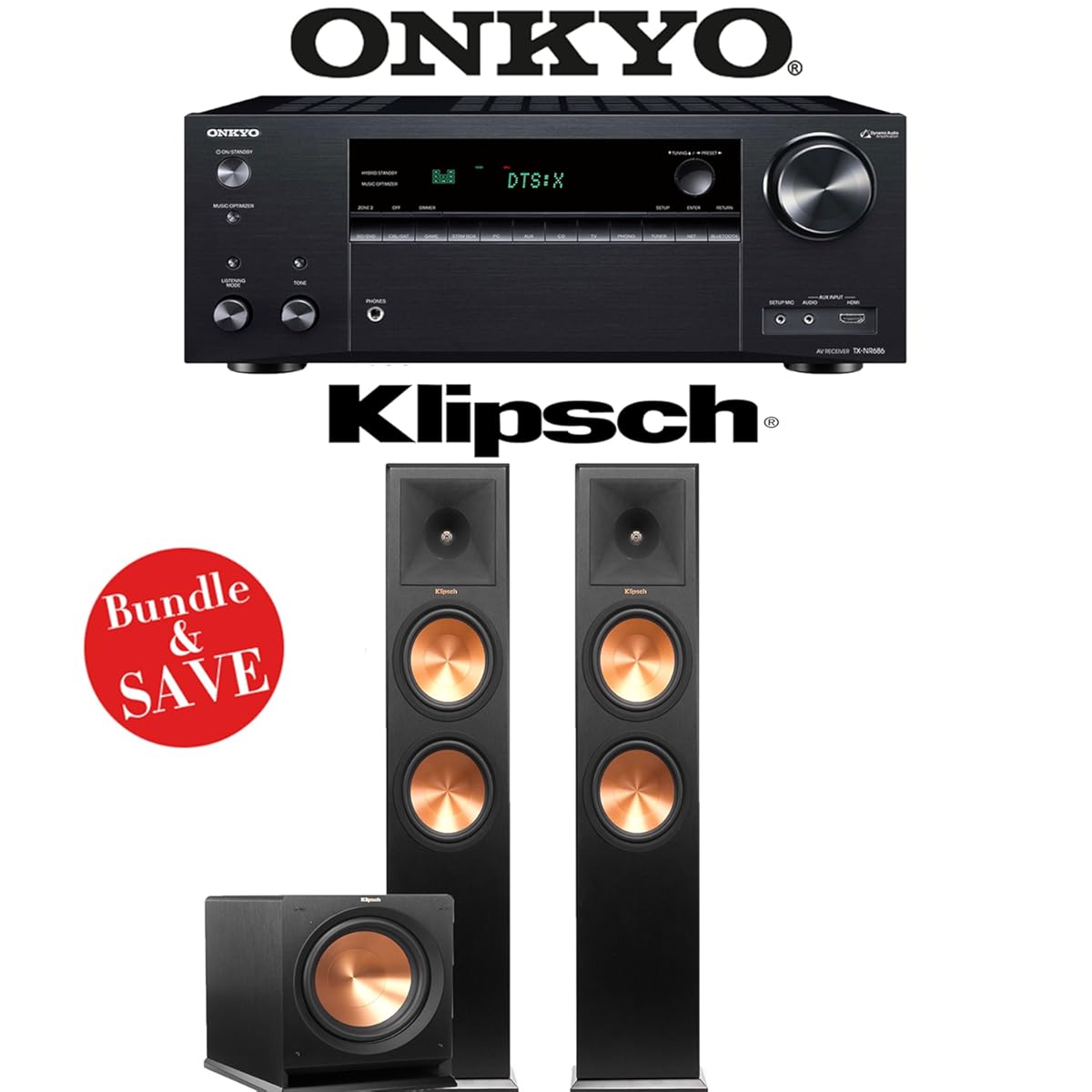 Onkyo TX-NR686 7.2-Channel THX Certified Network A/V Receiver + Klipsch RP-280F + Klipsch R-112SW - 2.1-Ch Home Theater Package