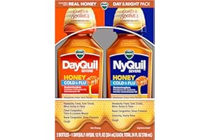 VICKS DayQuil & NyQuil SEVERE Honey Flavor Co-Pack, Cold & Flu Medicine, Relieves Headache, Fever, Sore Throat, Minor Aches & Pains, Nasal Congestion, Sinus Pressure, Stuffy Nose, and Cough, 2x12oz