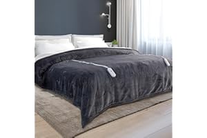 Dowin Electric Blanket Queen Size - Heated Blanket with Dual Control, Fast 5 Heating Levels, 10 Hours Auto Off, Soft Plush Fleece Sherpa Flannel Warming Blanket for Bed, Machine Washable, 84×90", Grey