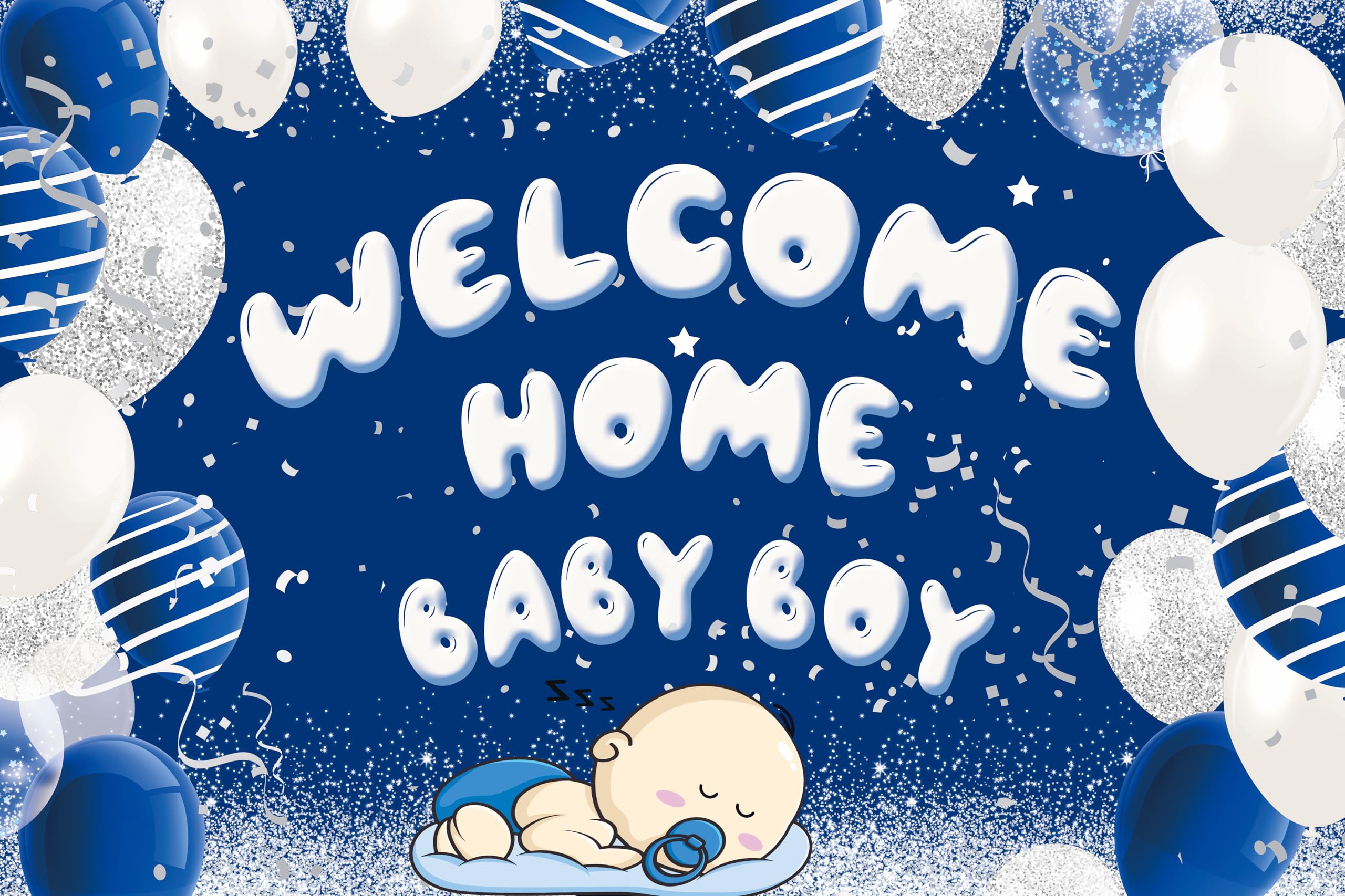 Photo 1 of Welcome Home Baby Boy Backdrop, Blue Silver Newborn Baby Boy Banner Backdrop Photography Background for Baby Shower Home Family Party Decorations 6x4ft (Blue)